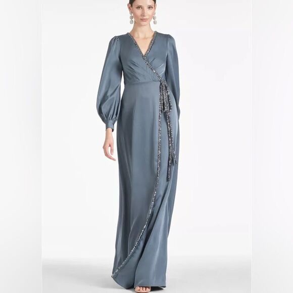 NWT Sachin and Babi Dorthea A-Line Gown Gunmetal with sparkle accent size 8‎ - Picture 1 of 17